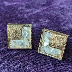 Vintage 10K Gold Plated Brutalist Mid-Century Modern Cufflinks, Signed